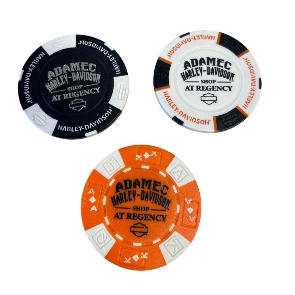 Harley Davidson Poker Chips Dealer Lot of 3 ADAMEC JACKSONVILLE FLORIDA